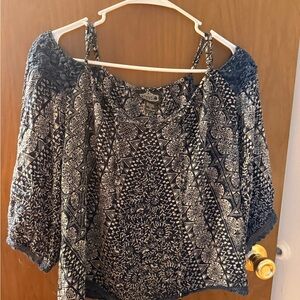 Angie Navy and Cream Patterned Blouse